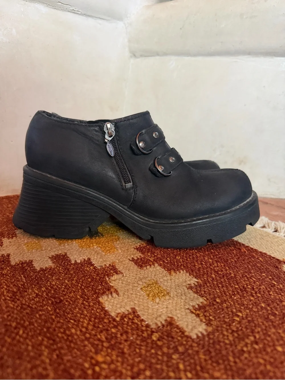 Y2K Harley-Davidson Black Chunky Heel Ankle Booties with Buckle Straps
